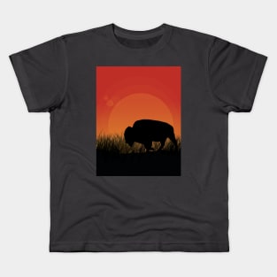 Buffalo Silhouette at Sunset Kids T-Shirt